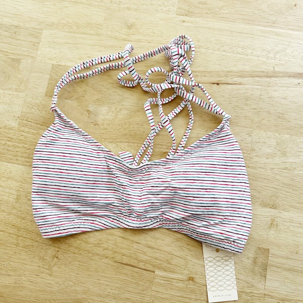 NWT Eberjey Bikini‎ Top Lines Connor L NEW White Red Gray